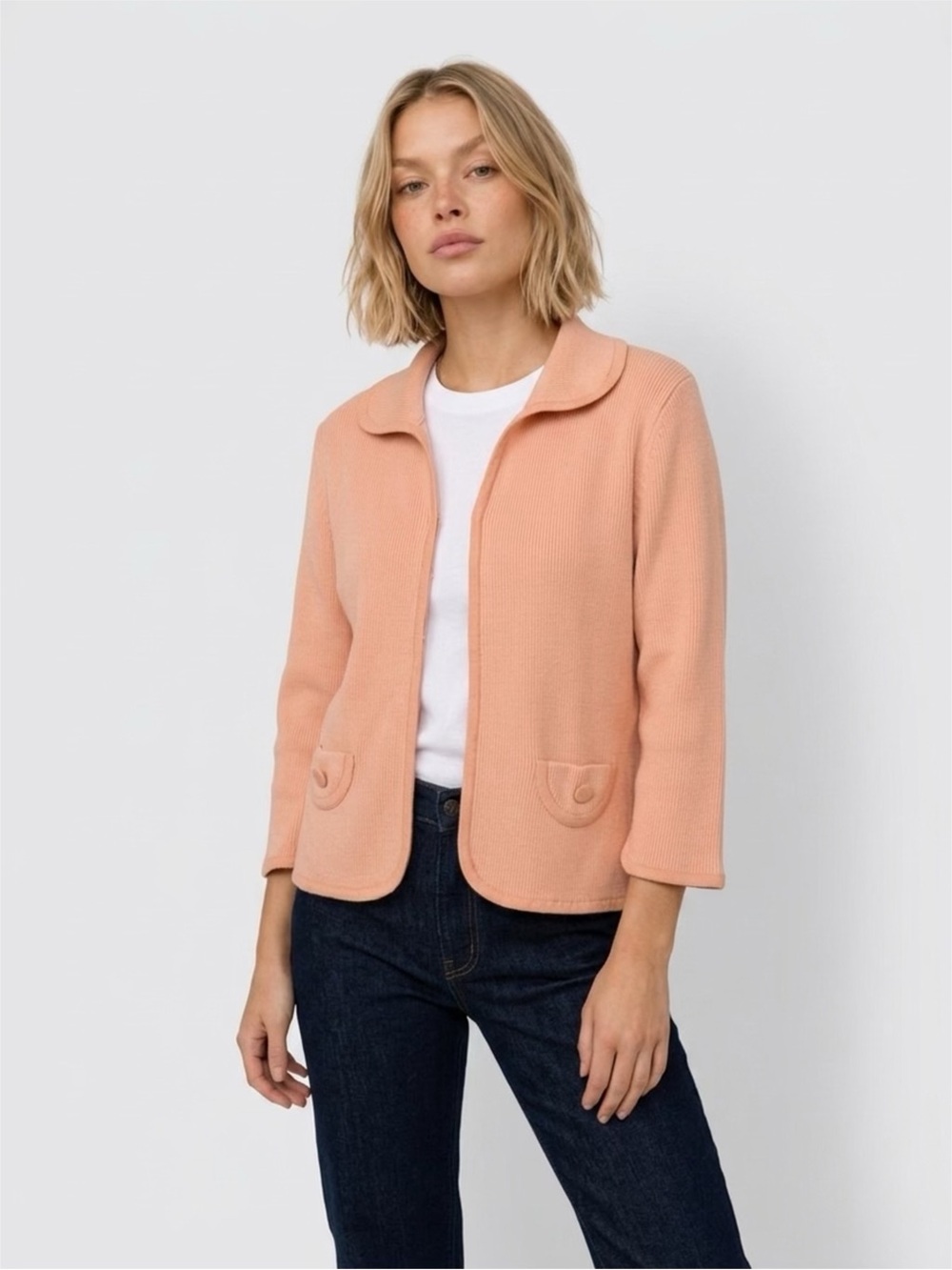 J. JILL PEACH CARDIGAN SIZE SMALL PETITE  SILK COTTON BLEND